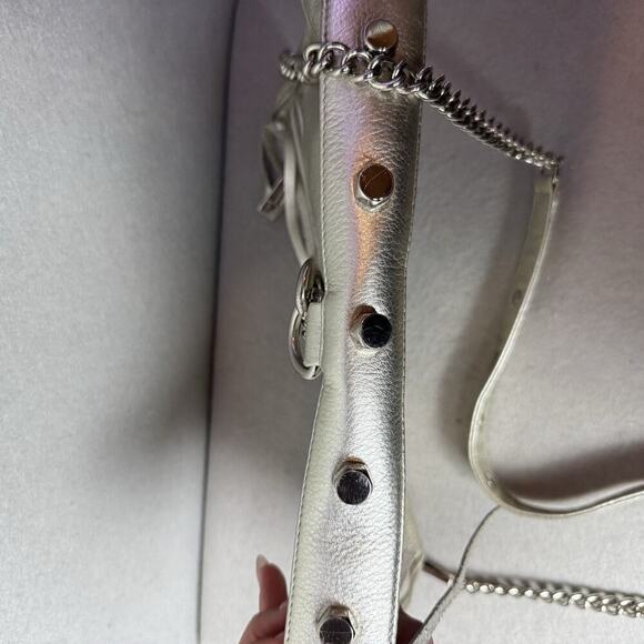 Rebecca Minkoff Silver Pebble Leather Crossbody Bag with Silver Chain Strap - Picture 6 of 9
